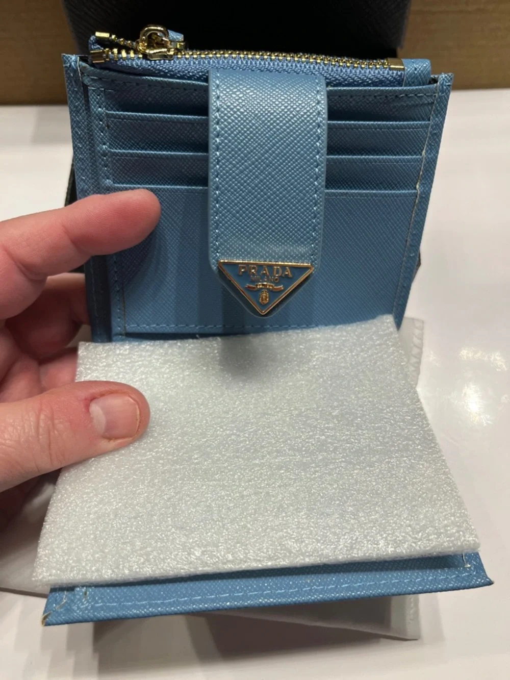 NWOT Authentic Prada Light Blue Saffiano Leather Card Case with Zip Pocket. OBO - Picture 2 of 10